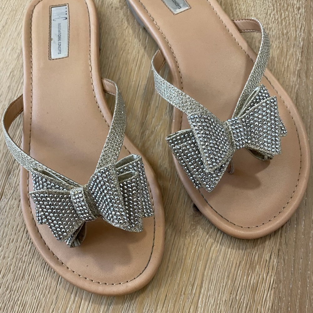 INC International Concepts Sparkle Bow Flip Flops